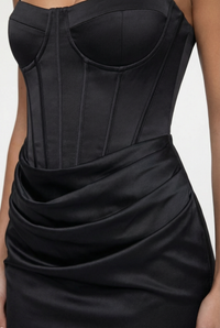 Madison Corset Satin Maxi Dress – Black