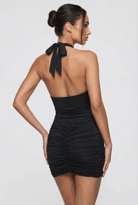 Marcel Ruched Halter Mini Dress – Black