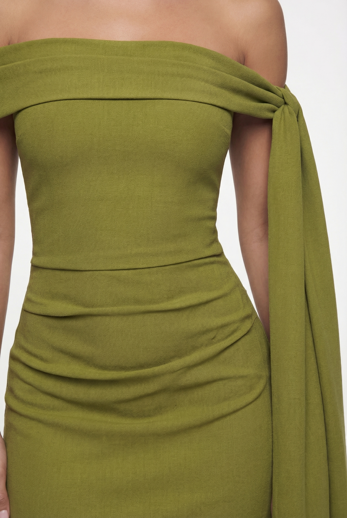 Nadine Off-Shoulder Draped Maxi Dress – Olive