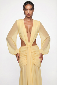 Raya Ruched Cut-Out Maxi Dress – Yellow