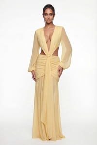 Raya Ruched Cut-Out Maxi Dress – Yellow