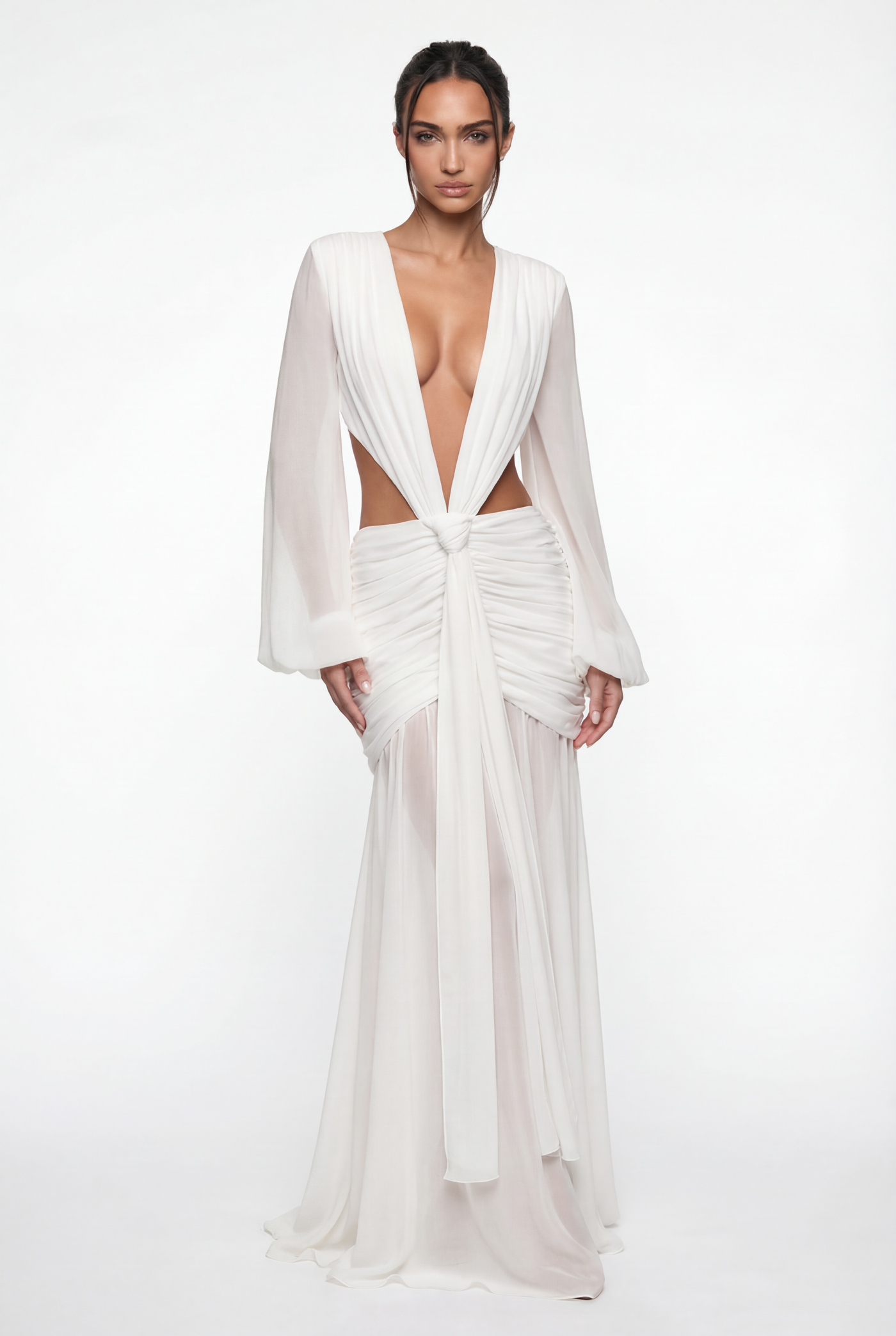 Raya Ruched Cut-Out Maxi Dress – White