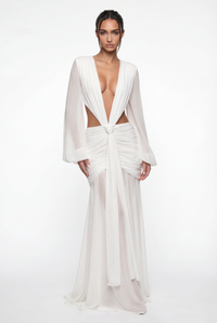 Raya Ruched Cut-Out Maxi Dress – White