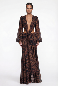 Raya Ruched Cut-Out Maxi Dress – Leopard