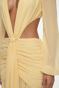 Raya Ruched Cut-Out Maxi Dress – Yellow