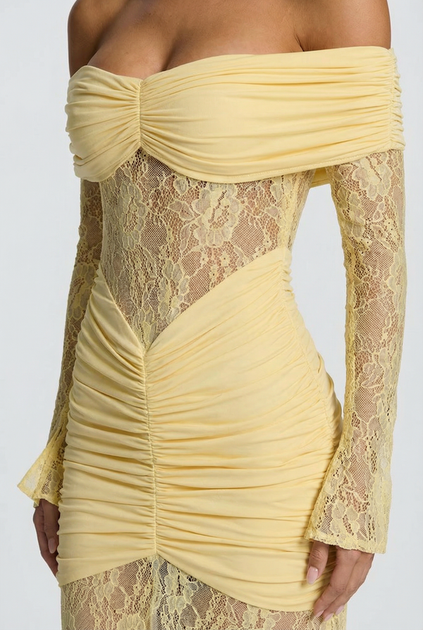 Regina Off-Shoulder Lace Maxi Dress – Yellow