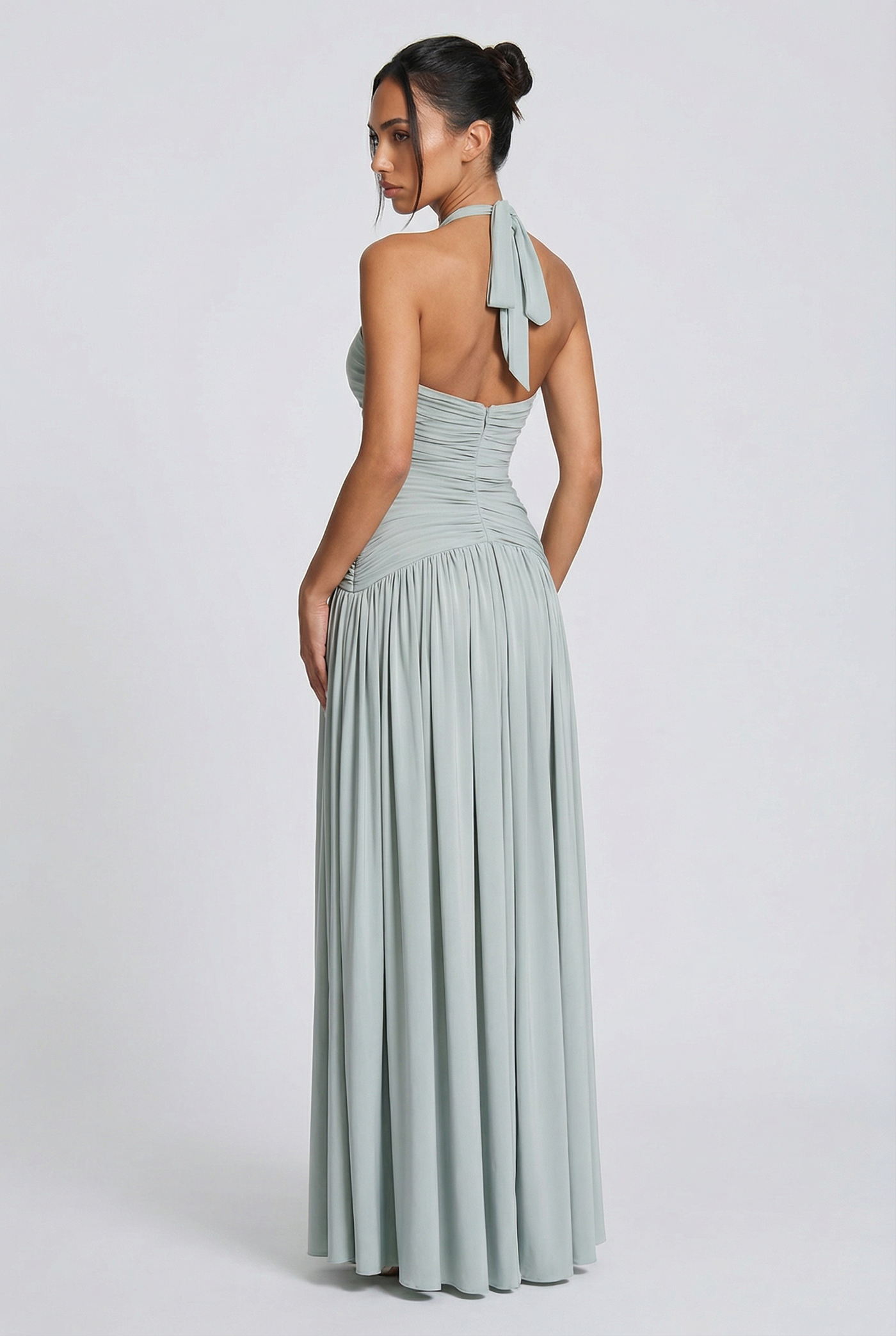 Rian Halter Ruched Maxi Dress – Sage