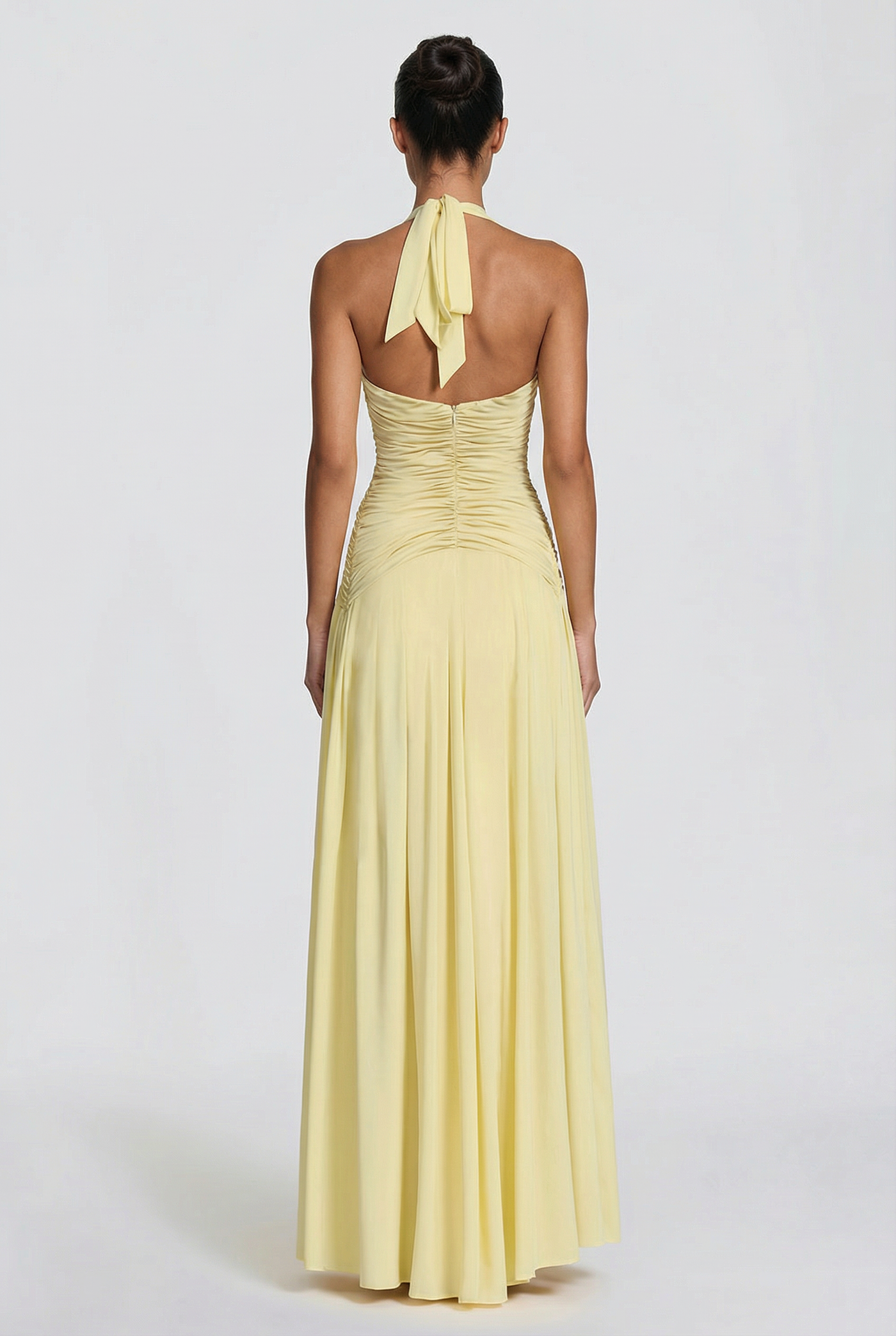 Rian Halter Ruched Maxi Dress – Yellow