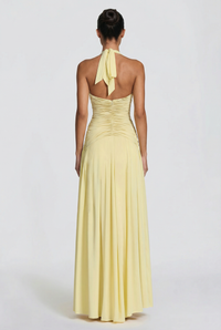 Rian Halter Ruched Maxi Dress – Yellow