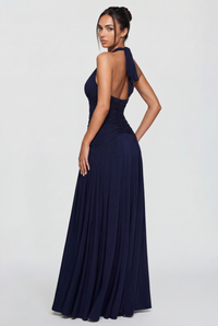 Rian Halter Ruched Maxi Dress – Navy Blue