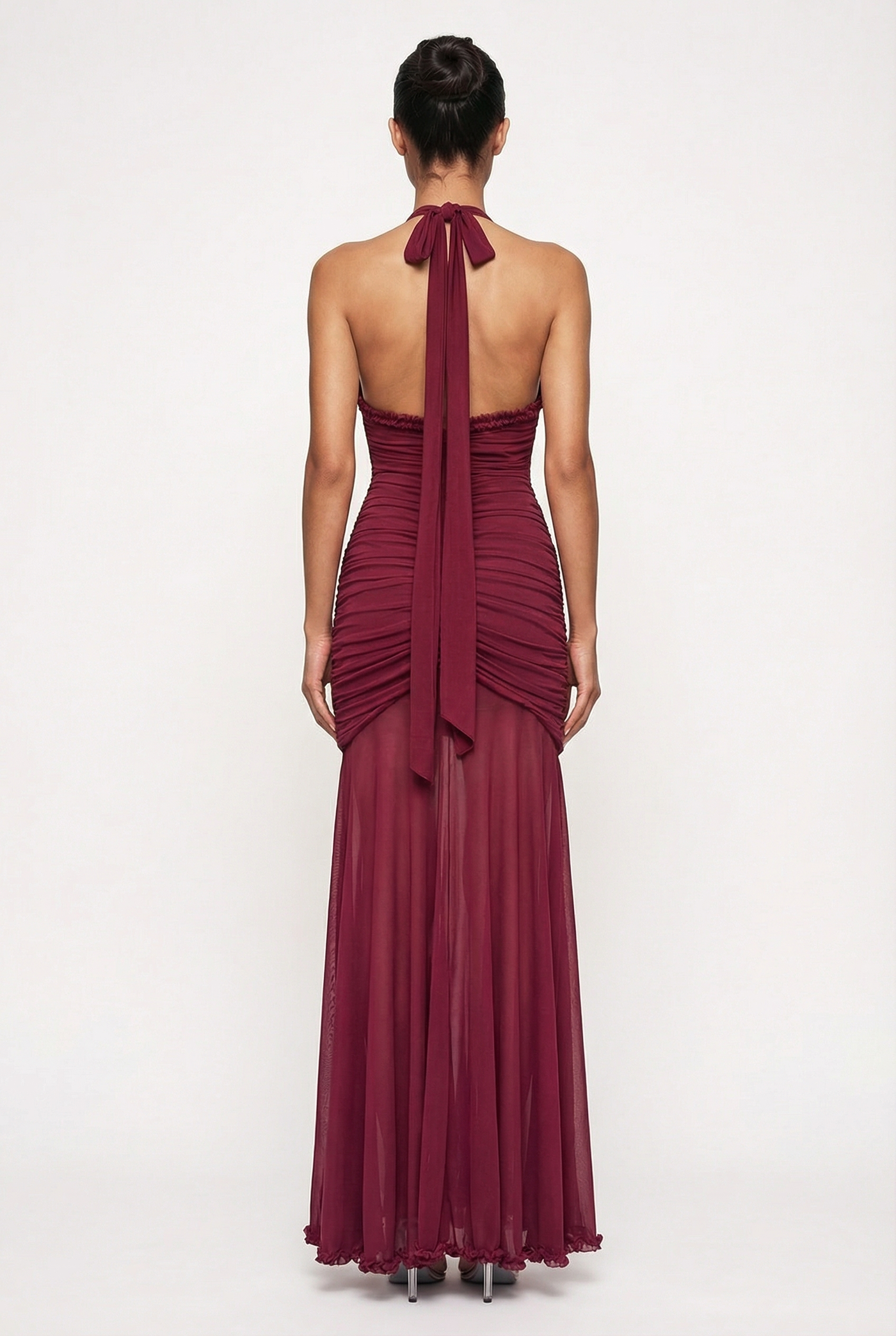 Samara Ruffle Trim Halter Maxi Dress – Burgundy