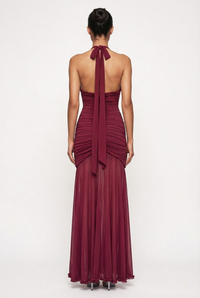 Samara Ruffle Trim Halter Maxi Dress – Burgundy
