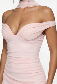 Serena Off-Shoulder Maxi Dress with Scarf - Pink