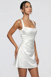 Sofie Square Neck Satin Mini Dress – White