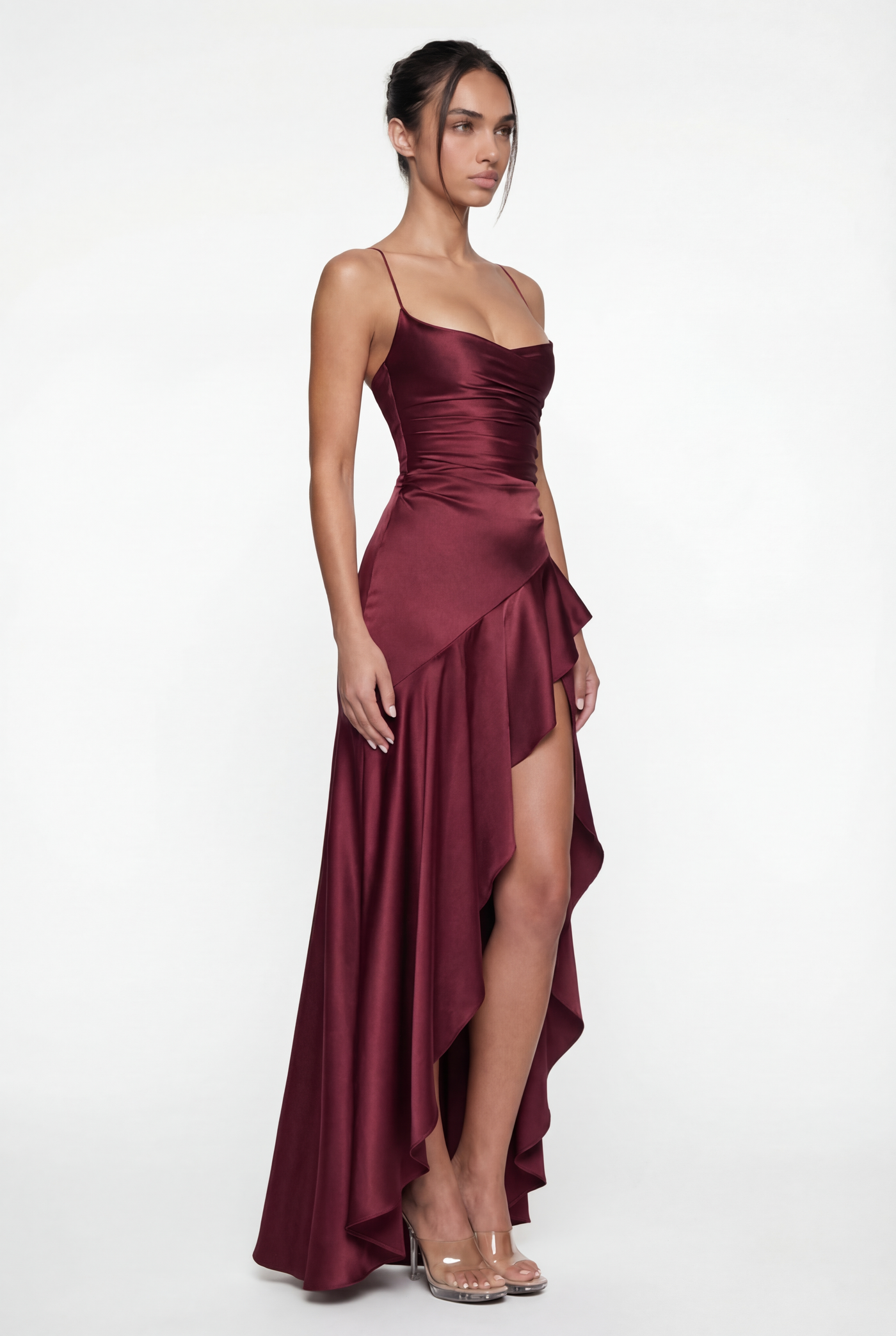 Stella Strappy Back Satin Maxi Dress – Burgundy