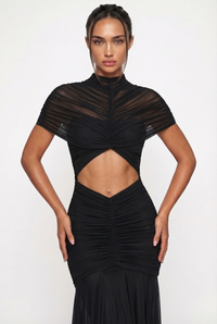 Violeta Sheer Ruched Cut-Out Maxi Dress – Black
