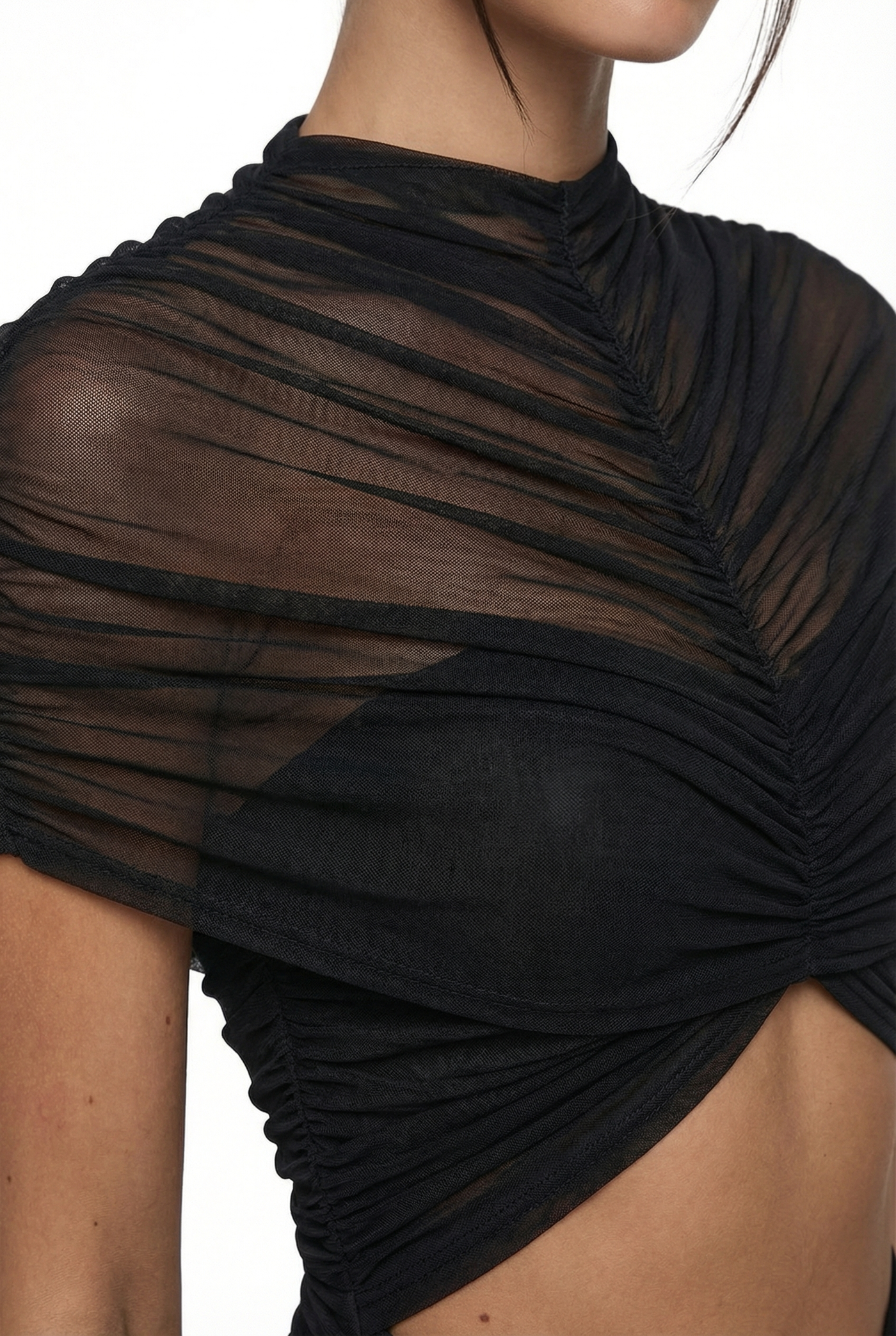 Violeta Sheer Ruched Cut-Out Maxi Dress – Black