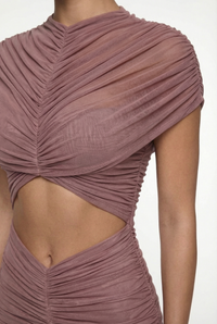 Violeta Sheer Ruched Cut-Out Maxi Dress – Dusty Rose