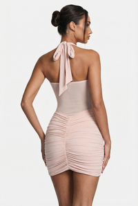 Willa Ruched Halter Mini Dress – Brown