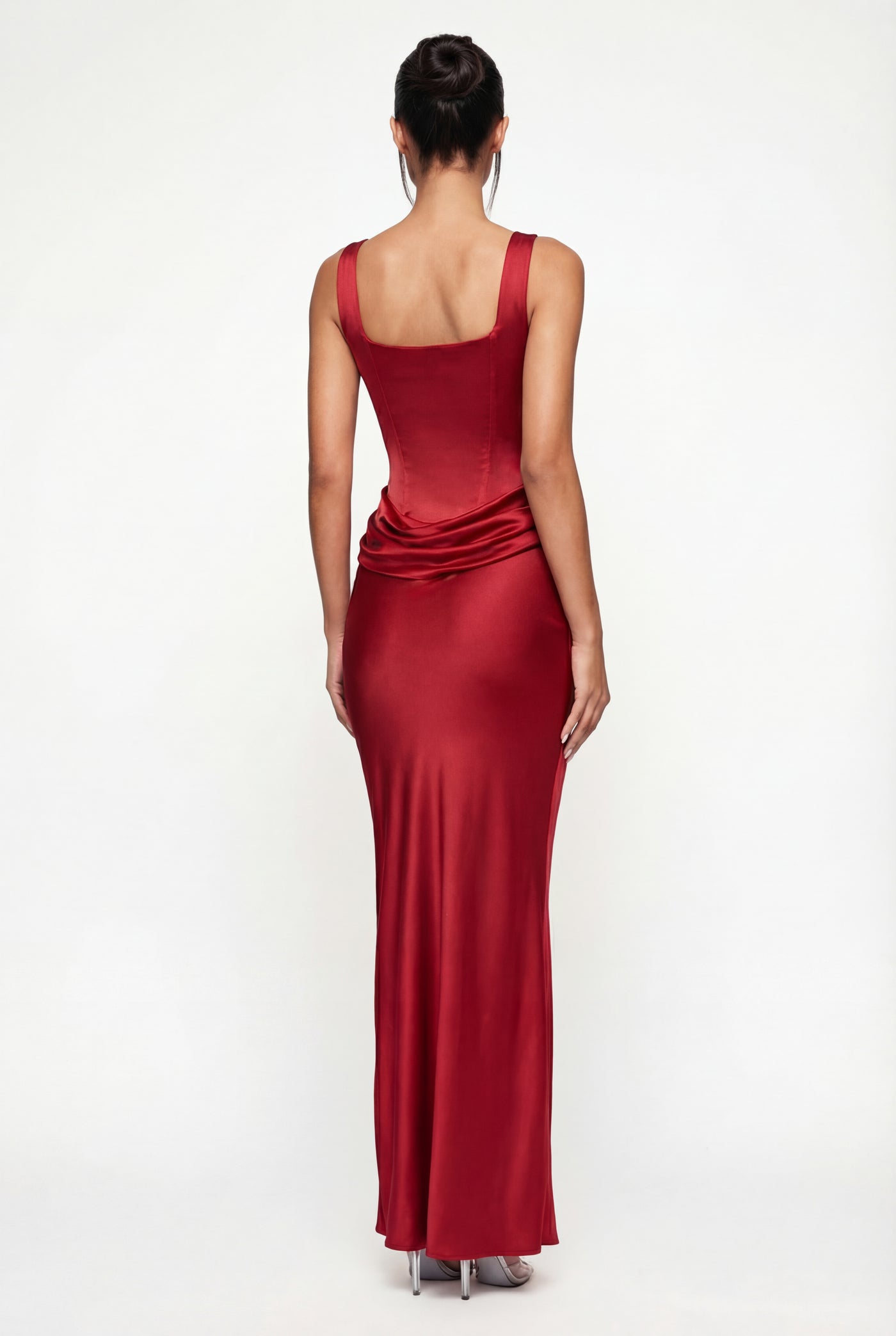 Zelda Corset Satin Maxi Dress – Red