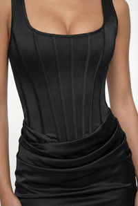 Zelda Corset Satin Maxi Dress – Black