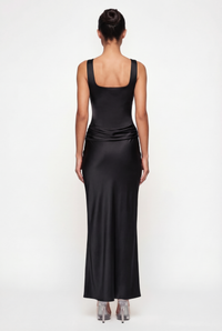 Zelda Corset Satin Maxi Dress – Black