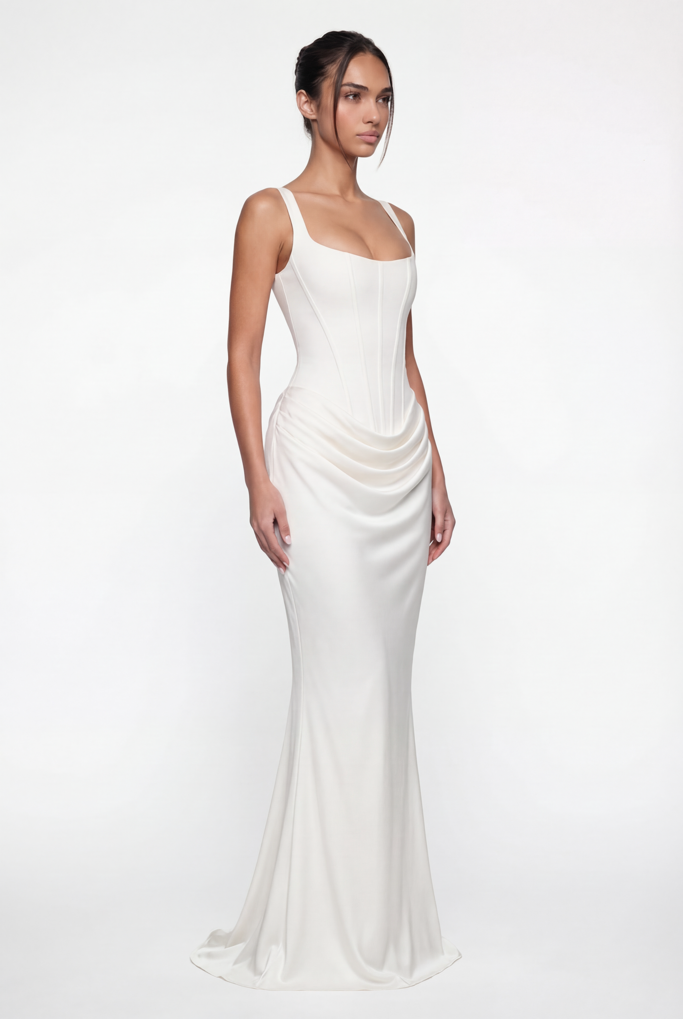 Laura Corset Ruched Maxi Dress – White