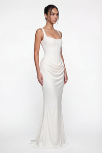 Laura Corset Ruched Maxi Dress – White