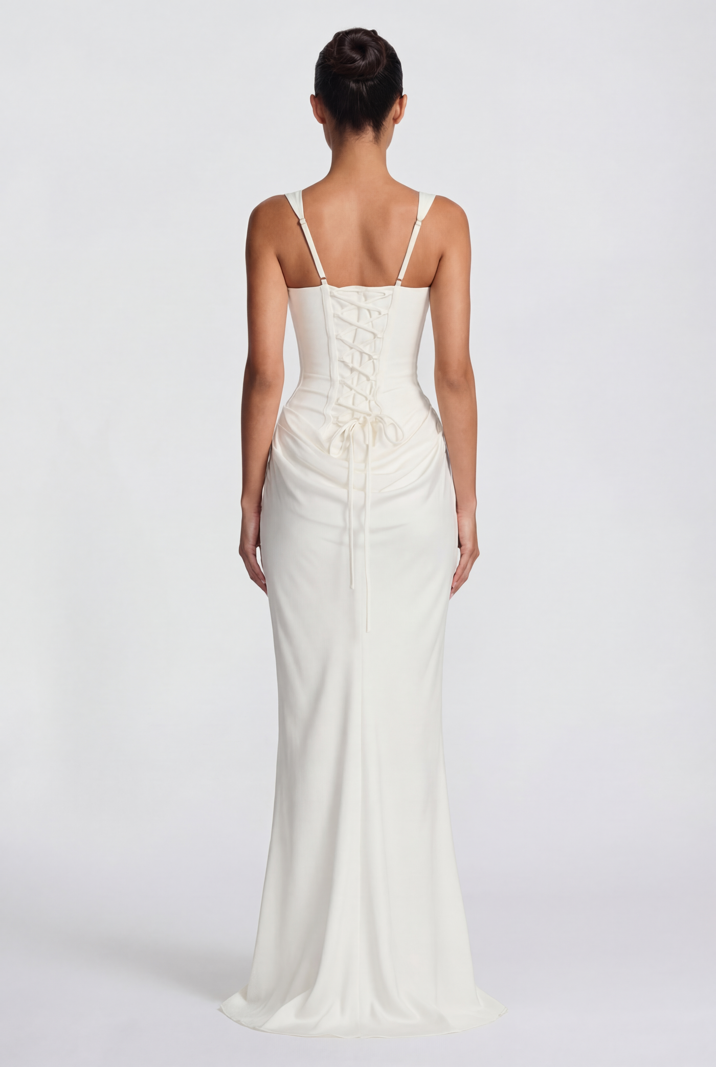 Laura Corset Ruched Maxi Dress – White