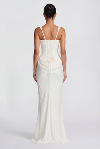 Laura Corset Ruched Maxi Dress – White