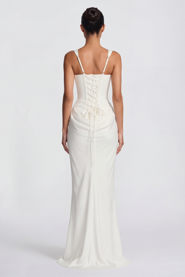 Laura Corset Ruched Maxi Dress – White