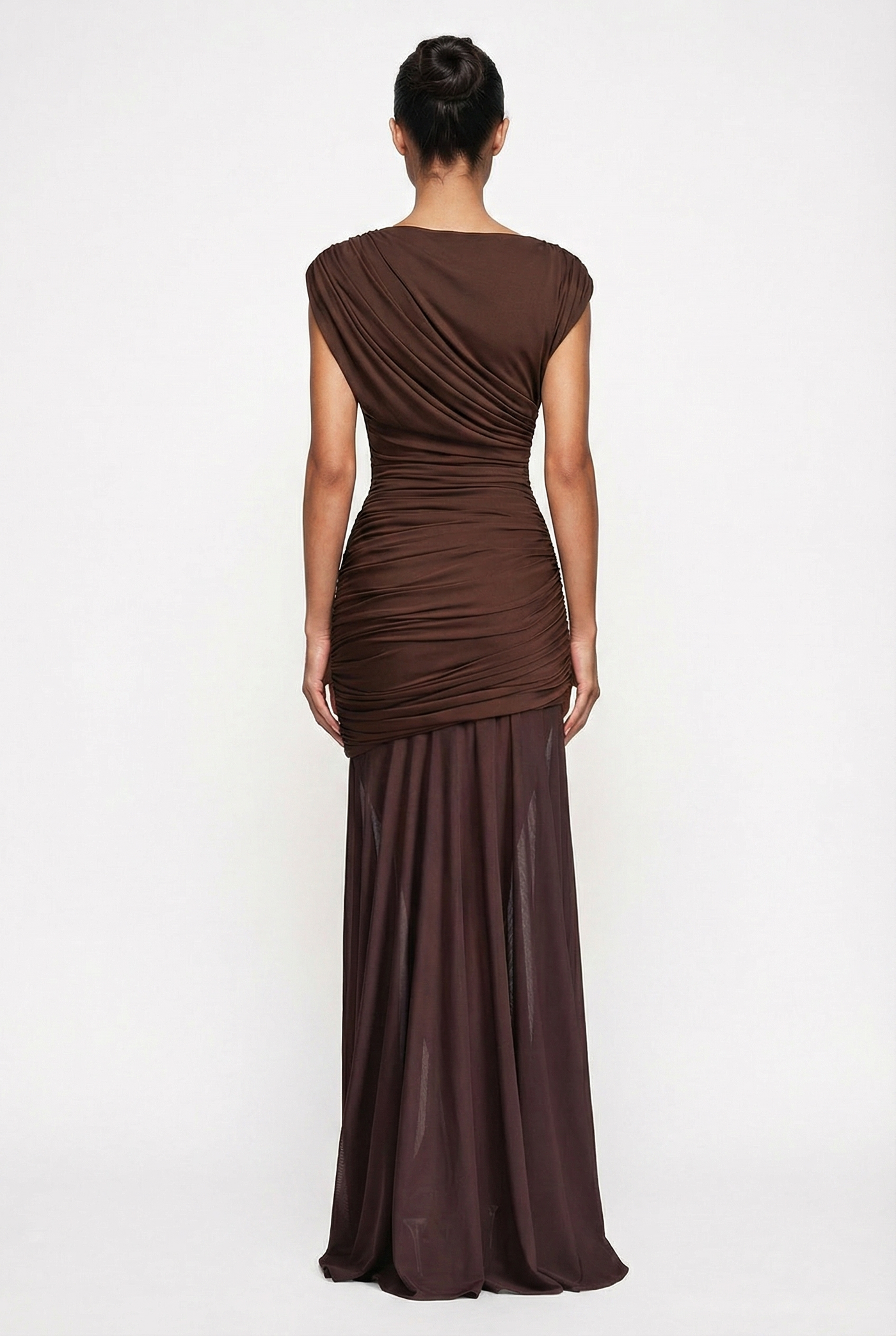 Amaya Sculpted Drape Maxi Dress - Brown