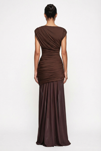 Amaya Sculpted Drape Maxi Dress - Brown