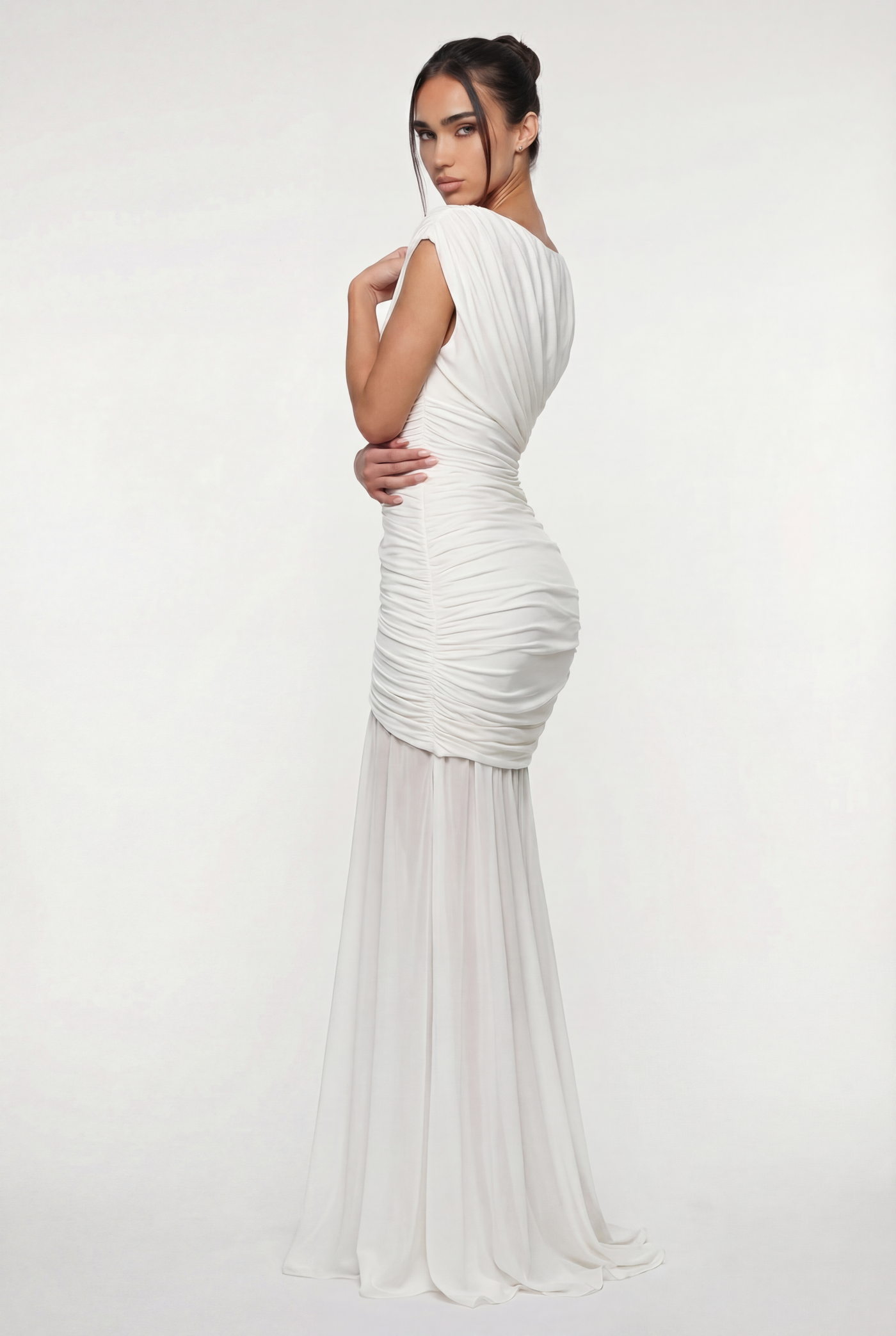 Amaya Sculpted Drape Maxi Dress - White