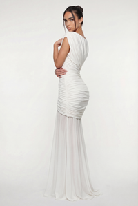 Amaya Sculpted Drape Maxi Dress - White