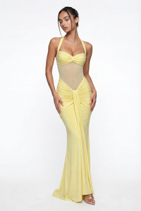 Henley Sheer Sculpt Maxi Dress - Yellow