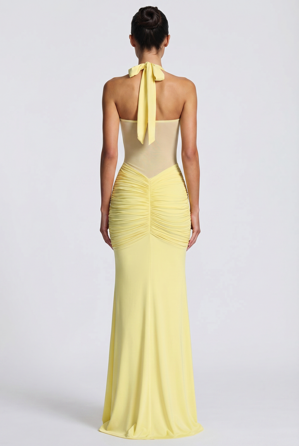 Henley Sheer Sculpt Maxi Dress - Yellow