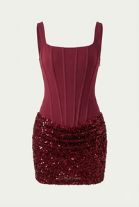 Katalina Sequin Corset Mini Dress – Burgundy
