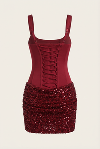 Katalina Sequin Corset Mini Dress – Burgundy
