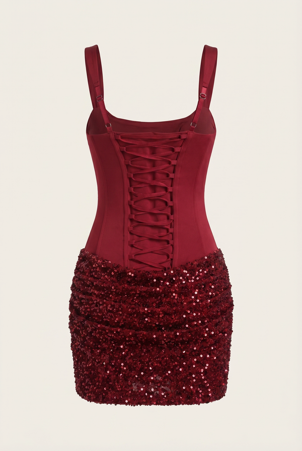 Katalina Sequin Corset Mini Dress – Burgundy
