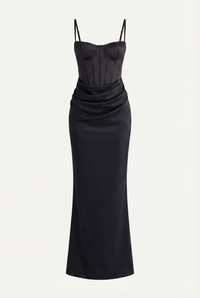 Madison Corset Satin Maxi Dress – Black