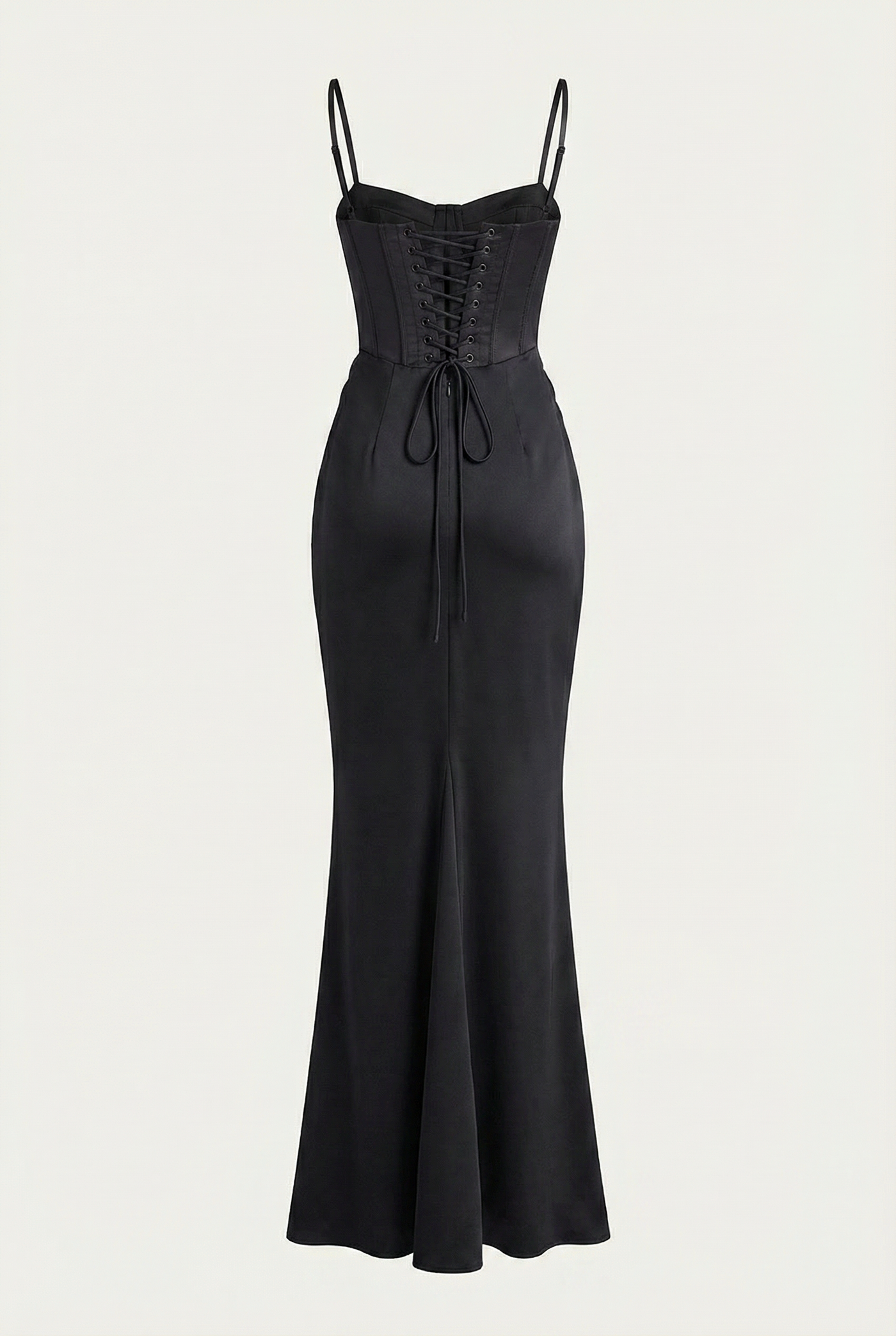 Madison Corset Satin Maxi Dress – Black