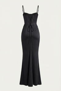 Madison Corset Satin Maxi Dress – Black