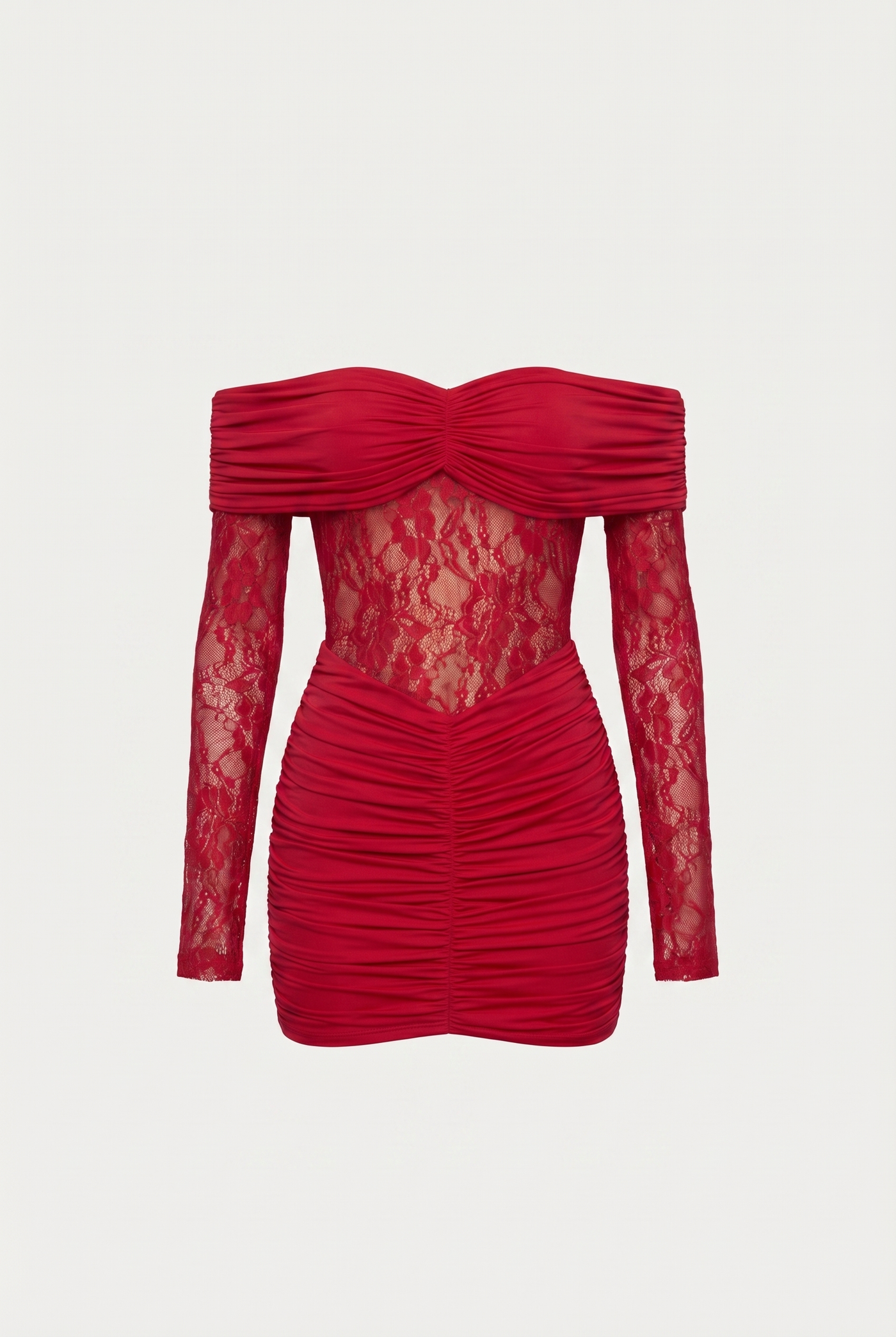 Marie Off-Shoulder Ruched Mini Dress – Red