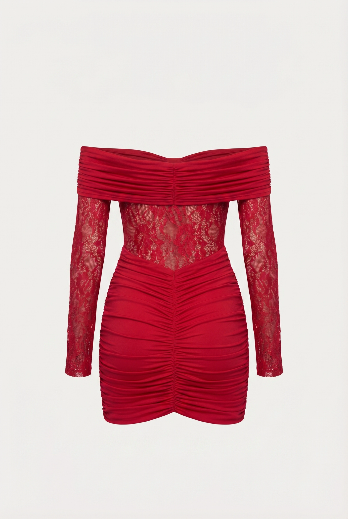 Marie Off-Shoulder Ruched Mini Dress – Red