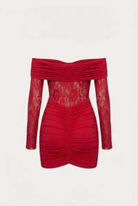 Marie Off-Shoulder Ruched Mini Dress – Red