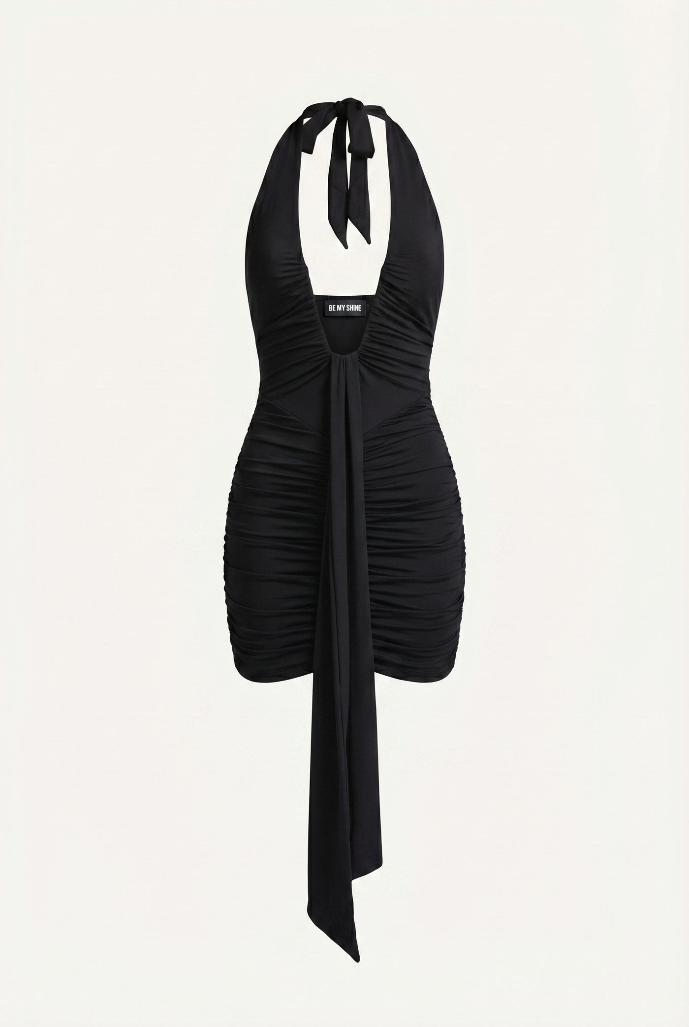 Marcel Ruched Halter Mini Dress – Black