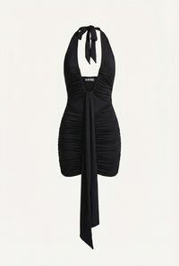 Marcel Ruched Halter Mini Dress – Black