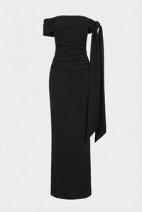 Nadine Off-Shoulder Draped Maxi Dress – Black