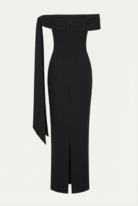 Nadine Off-Shoulder Draped Maxi Dress – Black